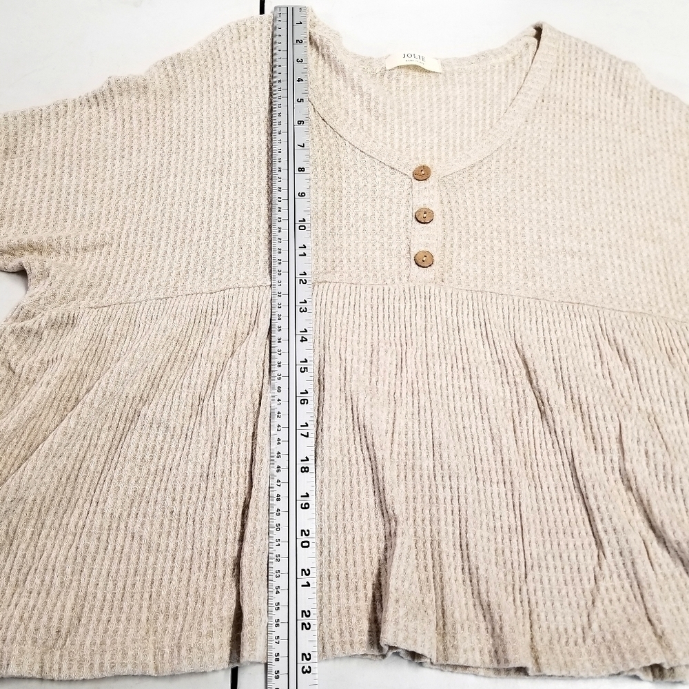 Jolie Beige Dolman Longsleeve Flared Hem Half Button Waffle Thin Top , 1XL - Picture 8 of 11